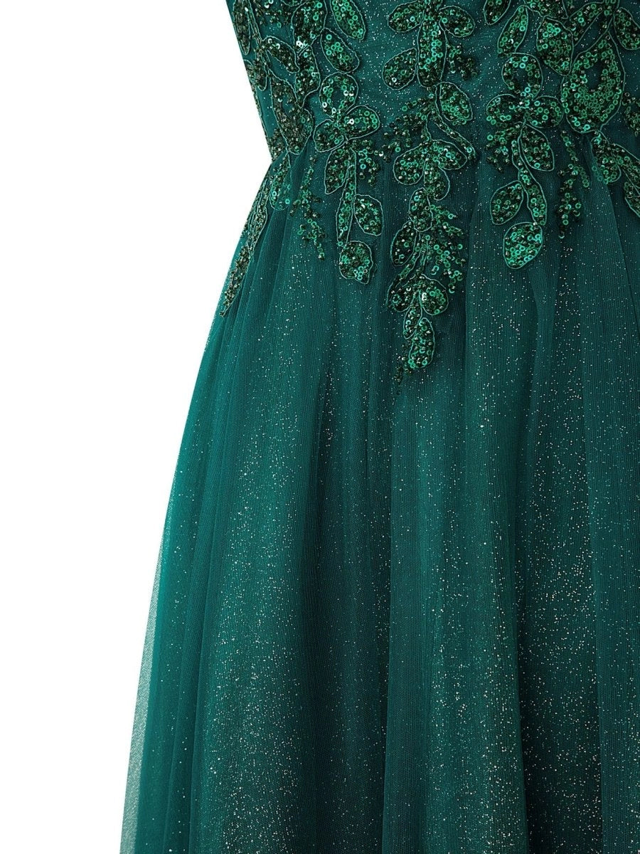 Yellow A-line Floor Length Glitter Tulle Prom Dresses Evening Dresses