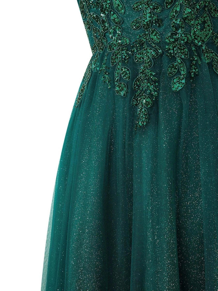 Yellow A-line Floor Length Glitter Tulle Prom Dresses Evening Dresses