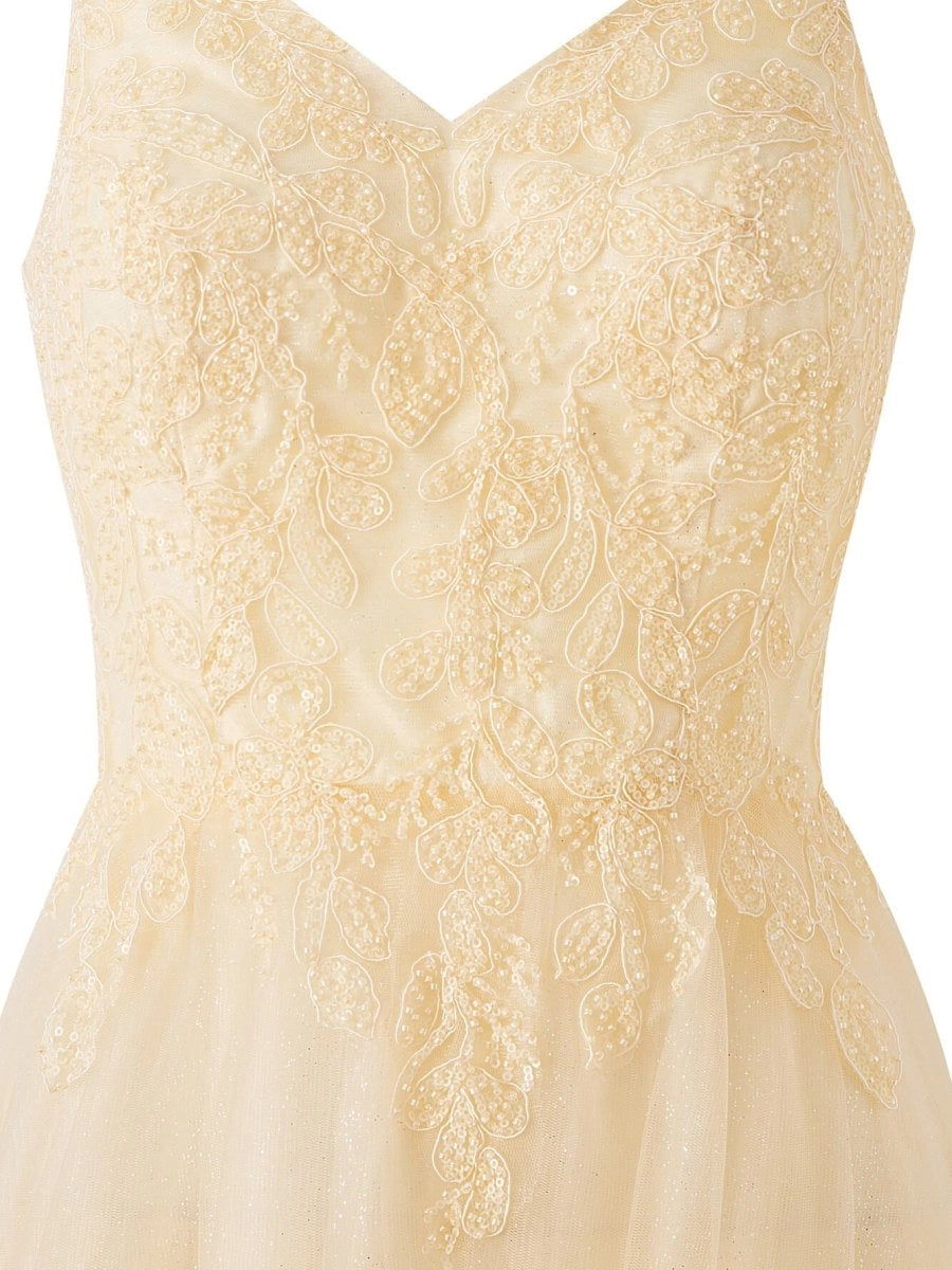 Yellow A-line Floor Length Glitter Tulle Prom Dresses Evening Dresses