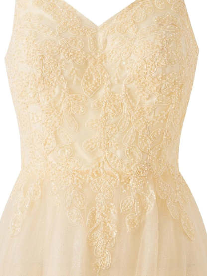 Yellow A-line Floor Length Glitter Tulle Prom Dresses Evening Dresses