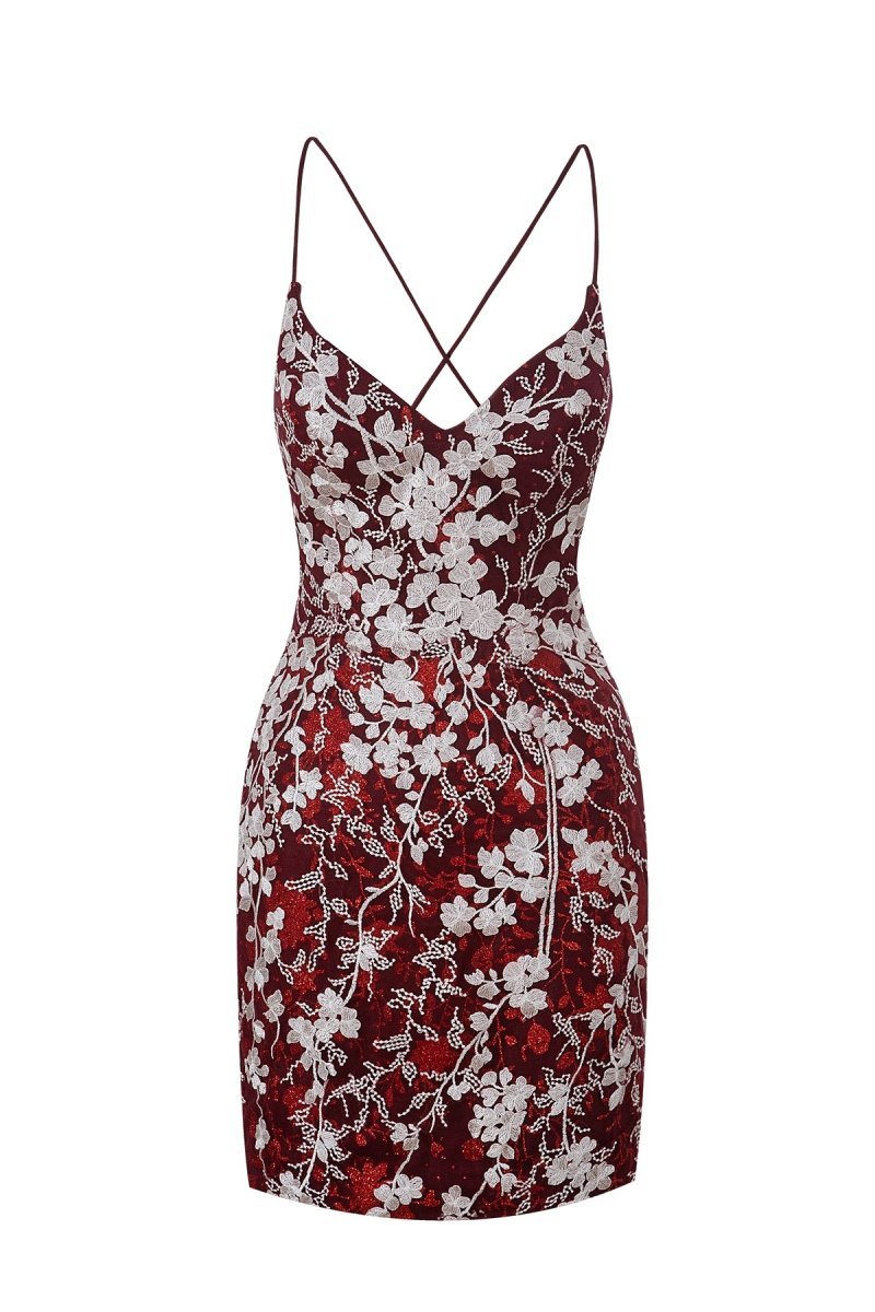 Sheath Short Spaghetti Straps Lace Homecoming Dresses, supplier image 32