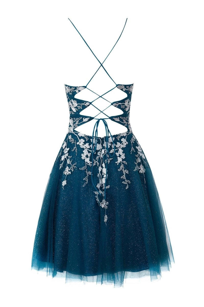 Aline Short Glitter Tulle Homecoming Dresses with Appliques