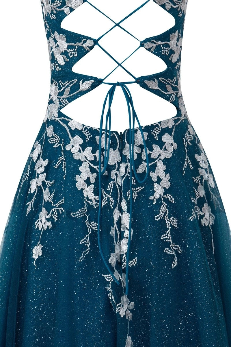 Aline Short Glitter Tulle Homecoming Dresses with Appliques