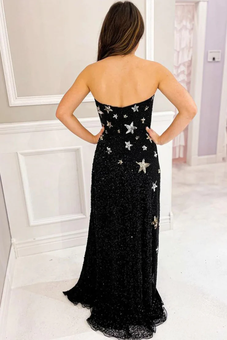 Sheath/Column Slit Sequins Sparkle&Shine Sweetheart Long Prom Dress
