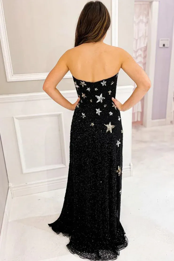 Sheath/Column Slit Sequins Sparkle&Shine Sweetheart Long Prom Dress
