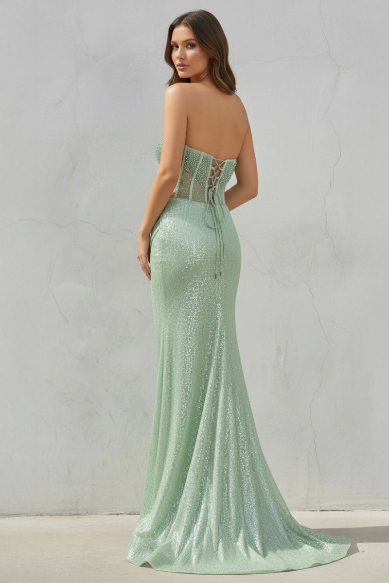 Strapless Mermaid Long Sequins Prom Dresses With Split Evening Dresses, product image 41