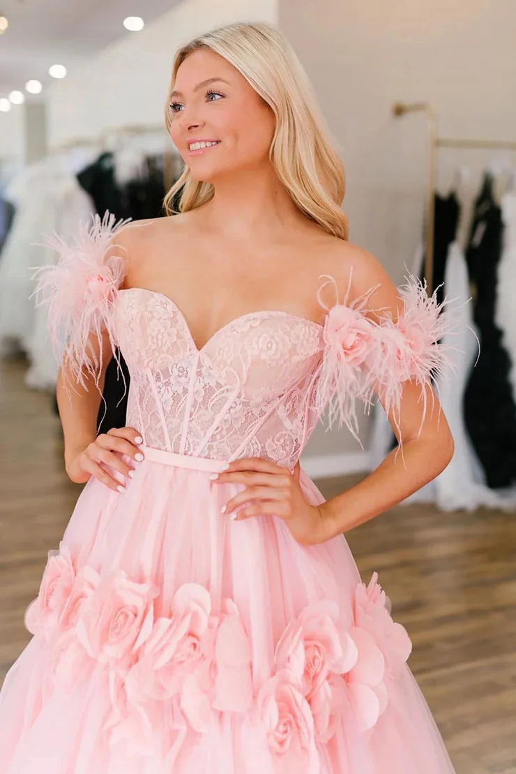 A-Line&Princess Sleeveless Floor Length Off the Shoulder Corset Prom Dress Evening Dress