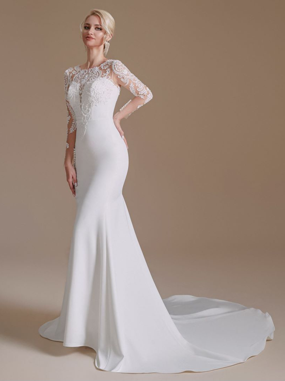 Trumpet/Mermaid Long Sleeve Sweep/BrushTrain Elegant Wedding Dresses