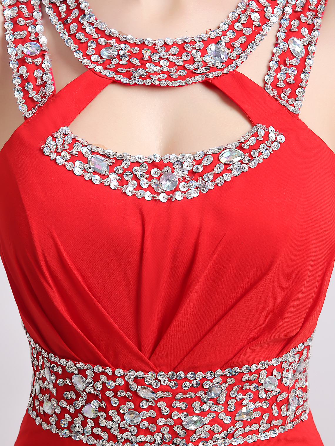 A-Line/Princess Elegant Evening Dress Jewel Neck Chiffon with Beading