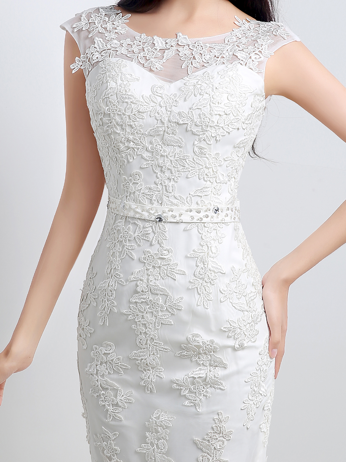 Mermaid/Trumpet Elegant Wedding Dress Illusion Neck Lace with Bow knot