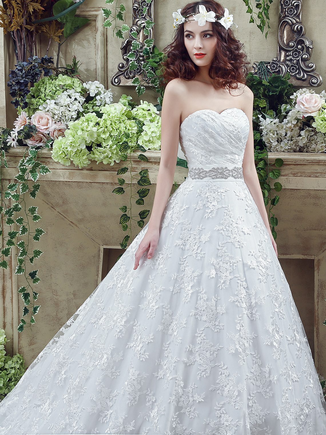 Ball Gown Engagement Elegant Wedding Dress Lace Sequin with Appliques