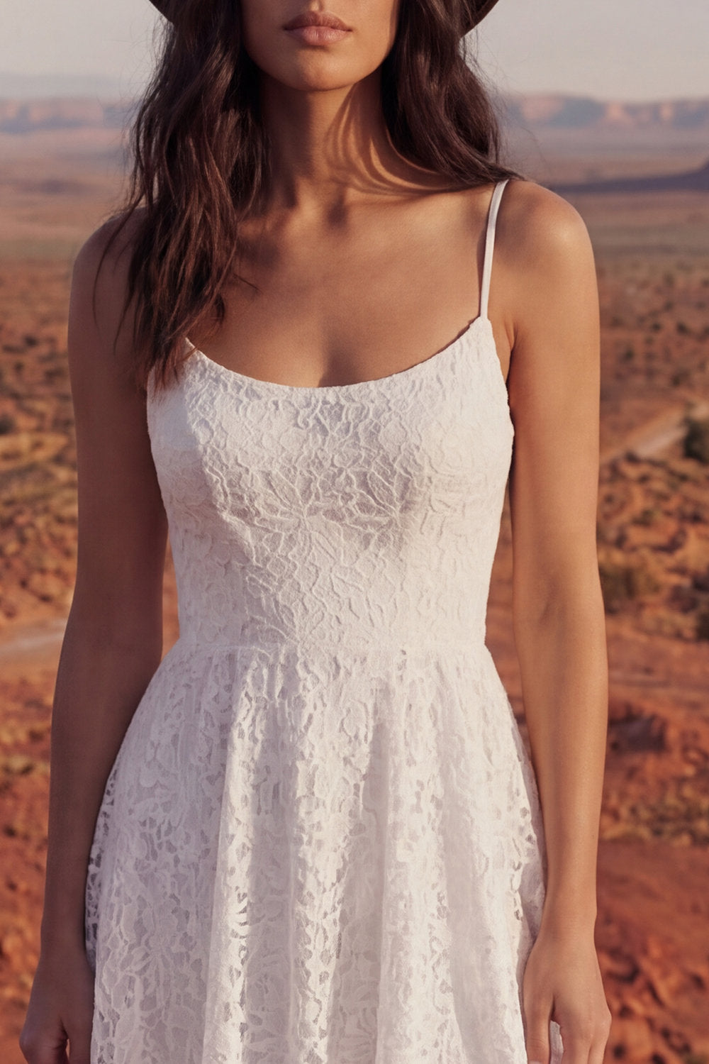 Ivory Floral High Low A Line Lace Spaghetti Straps Boho Engagement Dresses, image 4