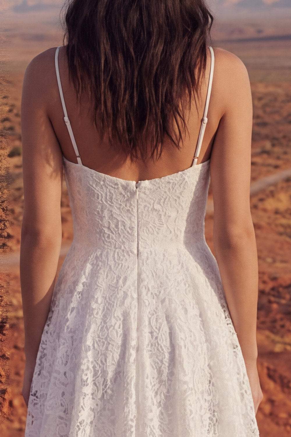 Ivory Floral High Low A Line Lace Spaghetti Straps Boho Engagement Dresses, image 5