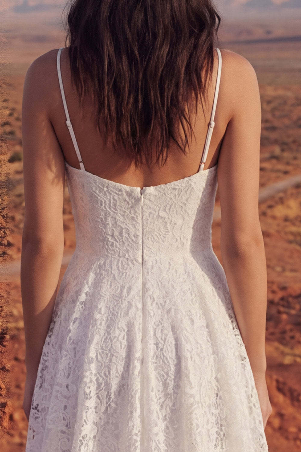Ivory Floral High Low A Line Lace Spaghetti Straps Boho Engagement Dresses, image 5