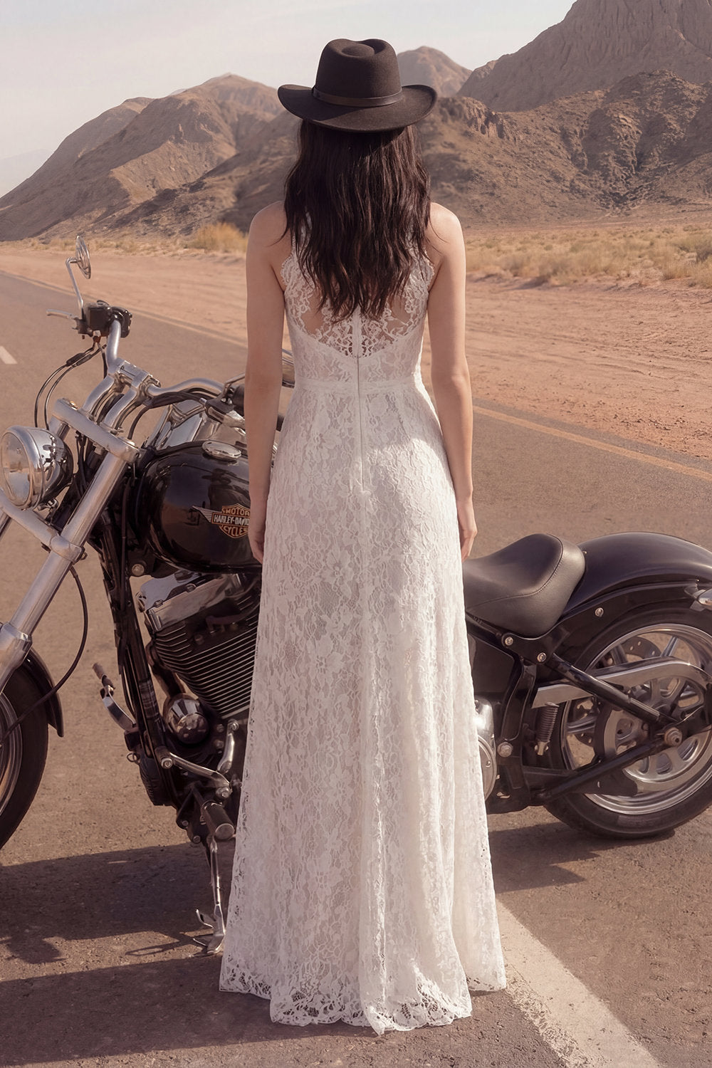 Sheath Floral Lace Ivory Maxi Boho Engagement Dresses with Slit, image 2