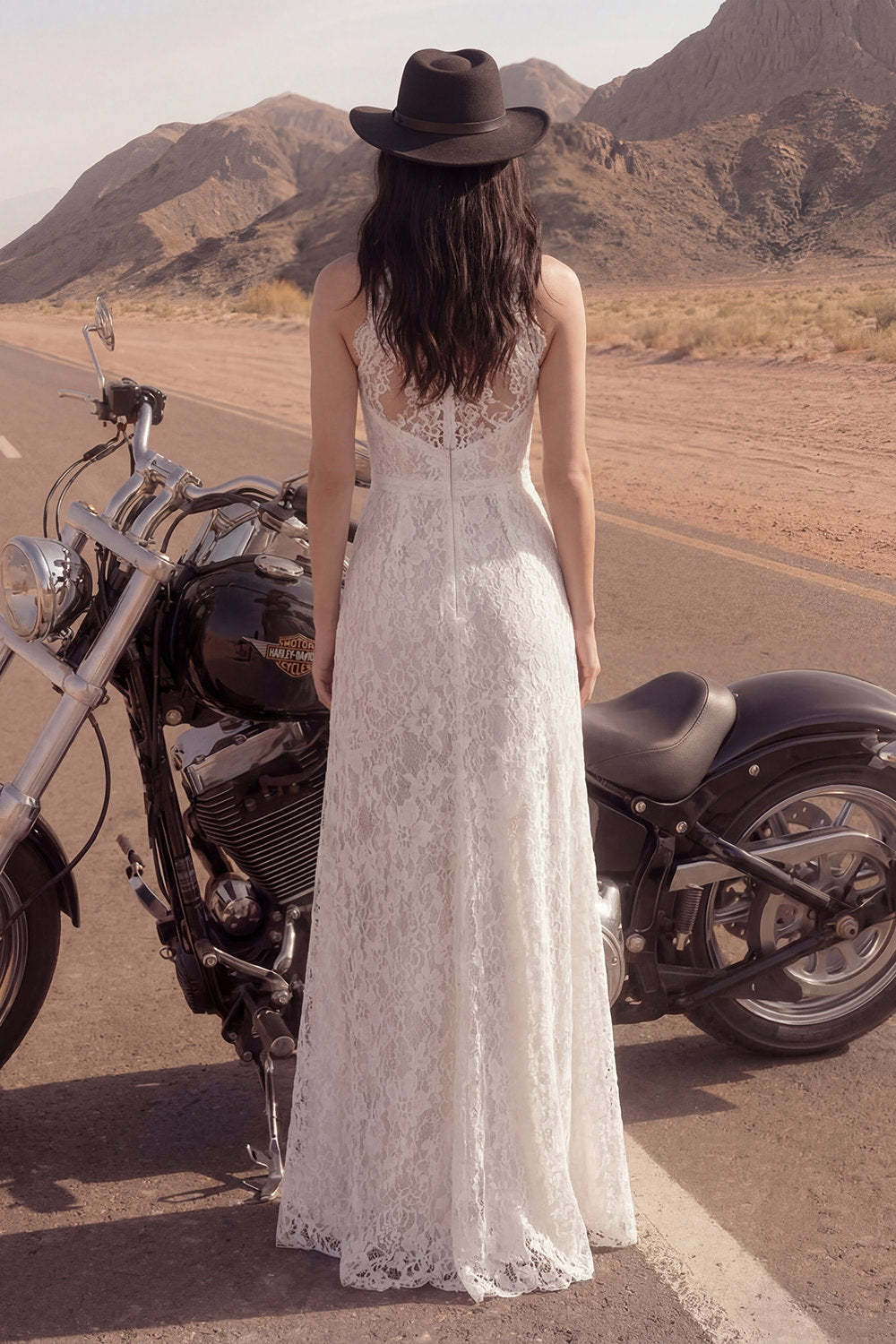Sheath Floral Lace Ivory Maxi Boho Engagement Dresses with Slit, image 2
