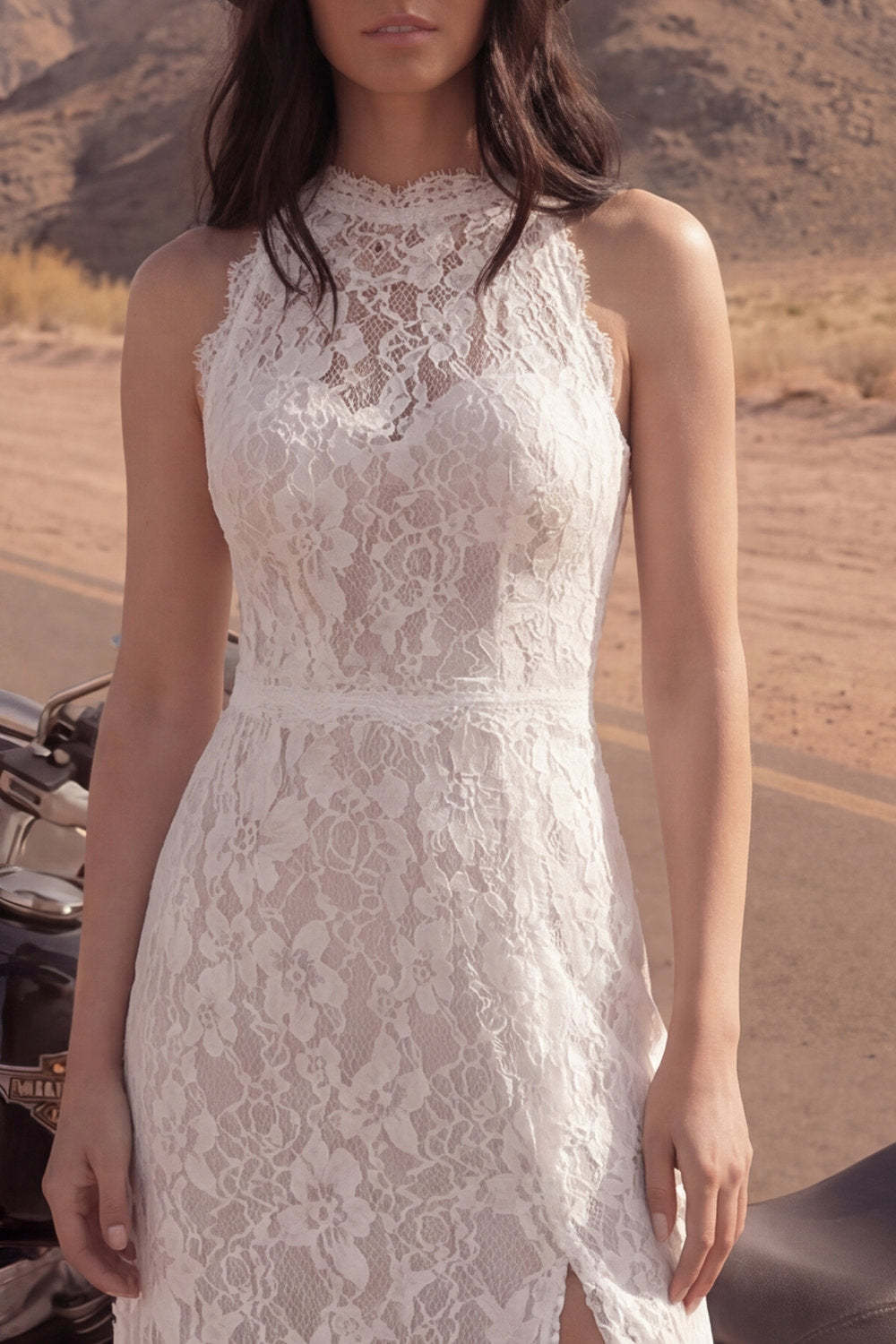 Sheath Floral Lace Ivory Maxi Boho Engagement Dresses with Slit, image 3