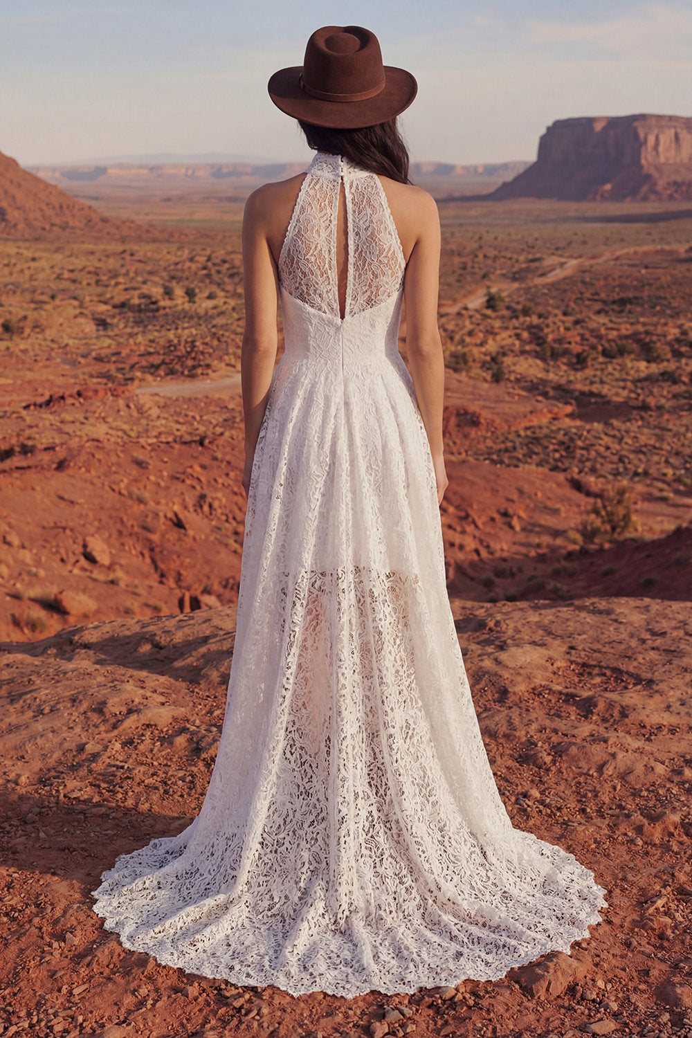 Ivory A Line Floral High Low Lace Boho Engagement Dresses, image 2