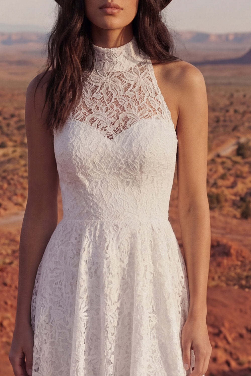 Ivory A Line Floral High Low Lace Boho Engagement Dresses, image 3