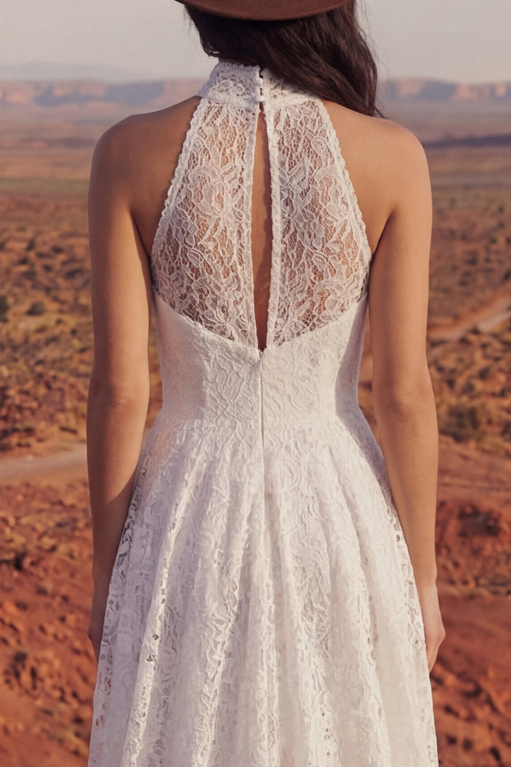 Ivory A Line Floral High Low Lace Boho Engagement Dresses, image 4