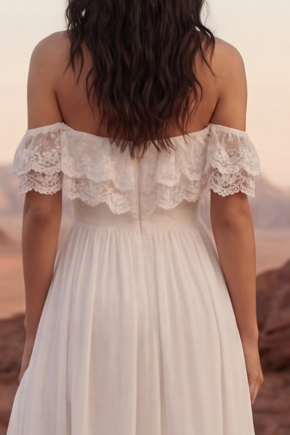Simple Ivory A Line Maxi Beach Engagement Dresses with Slit Wedding Dresses