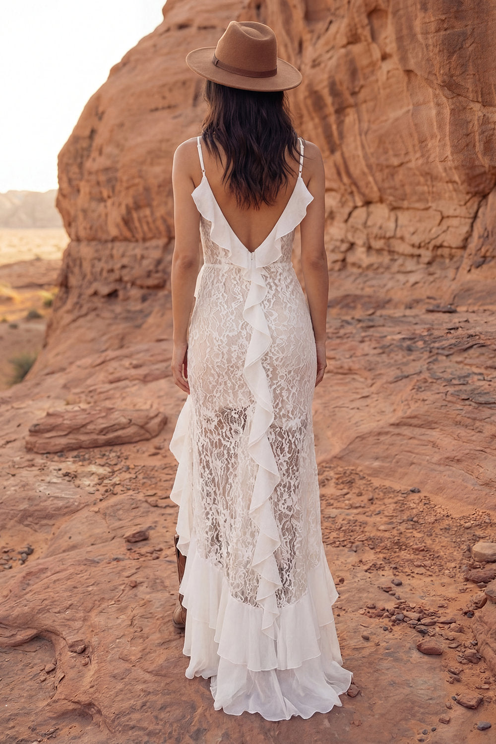 Floral Ivory Sheath Maxi Boho Engagement Dresses with Ruffles, image 2