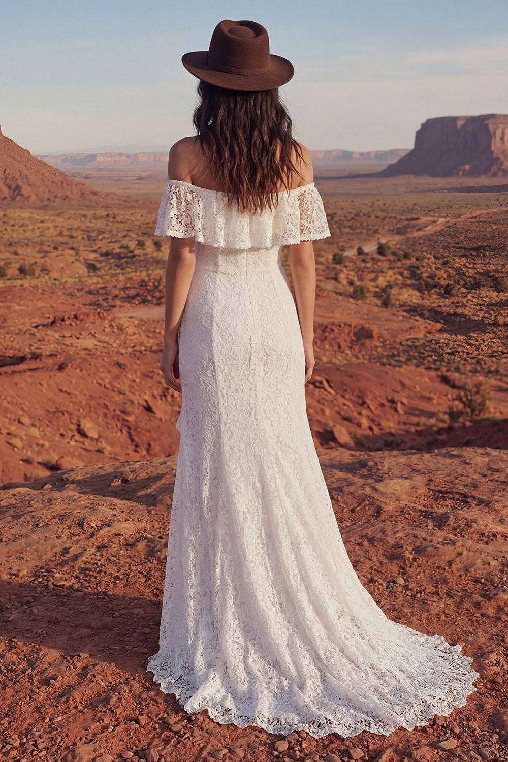 Ivory Floral Maxi Mermaid Boho Engagement Dresses with Ruffles, image 2