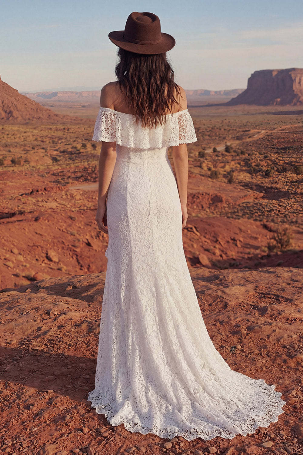 Ivory Floral Maxi Mermaid Boho Engagement Dresses with Ruffles, image 2