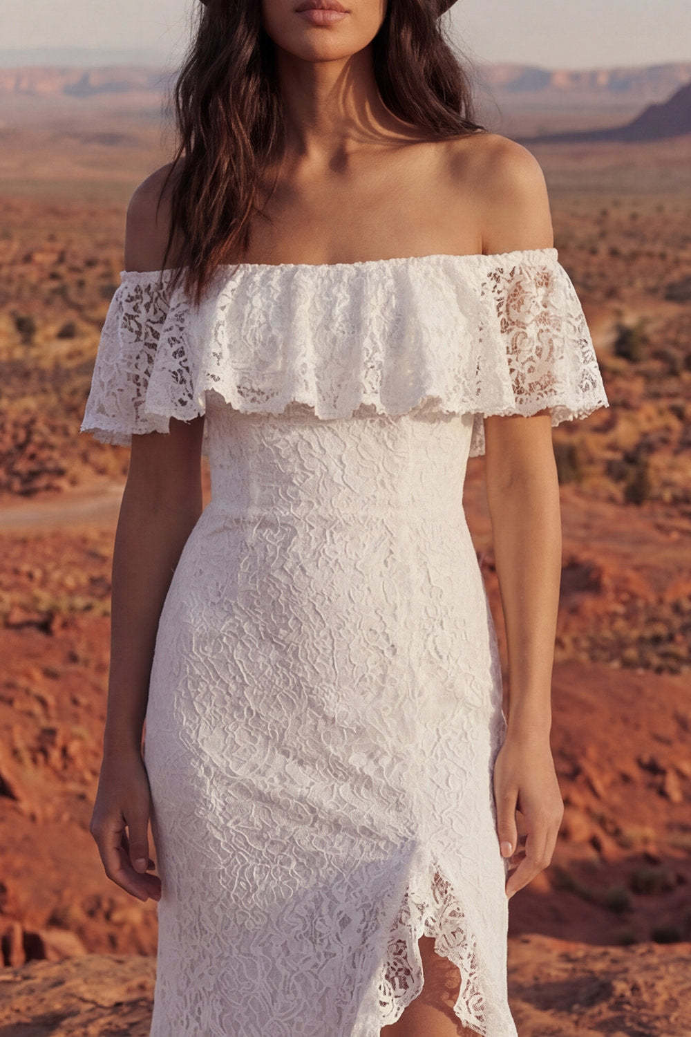 Ivory Floral Maxi Mermaid Boho Engagement Dresses with Ruffles, image 3