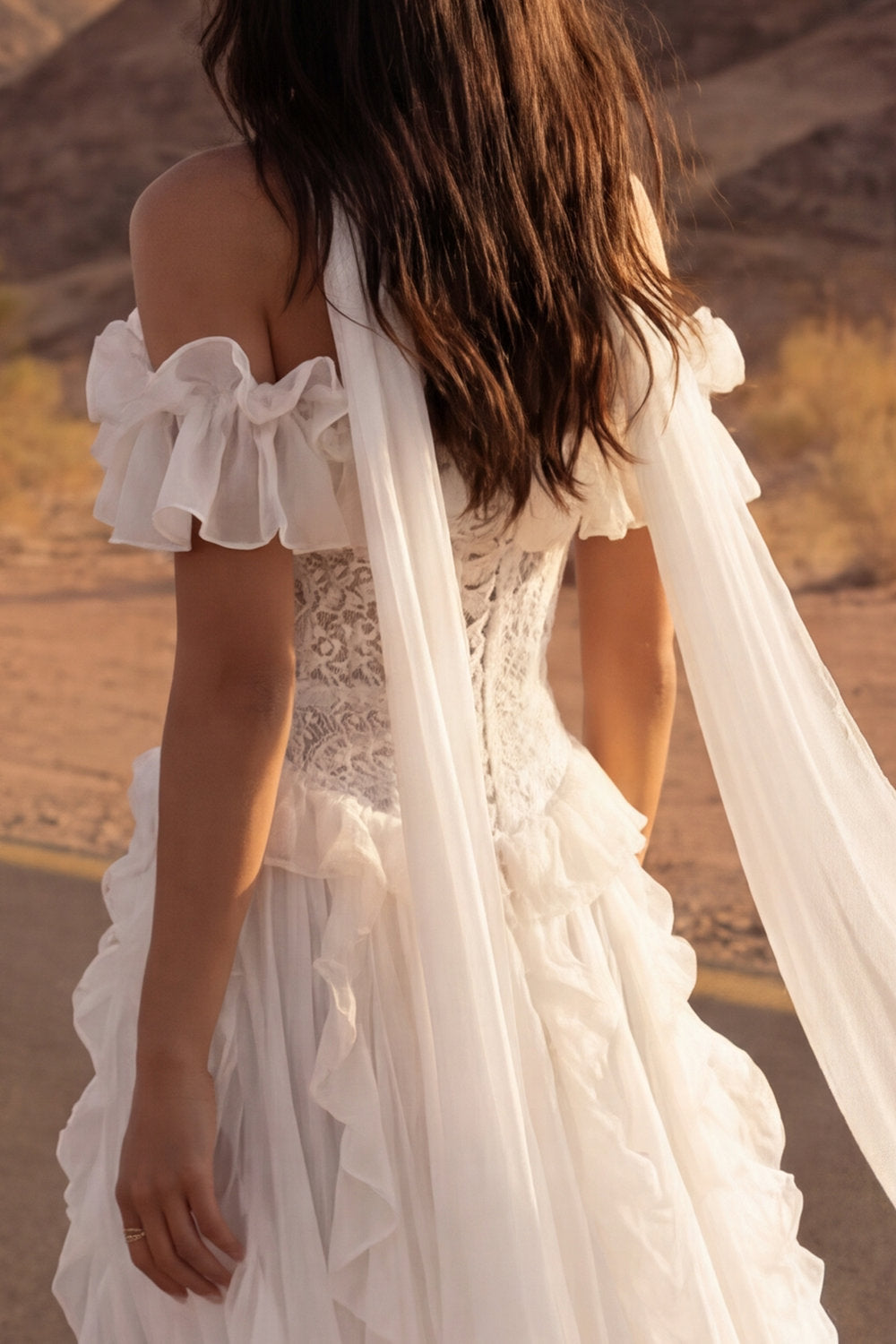 Floral Ivory A Line Maxi Beach Engagement Dresses with Ruffles Wedding Dresses