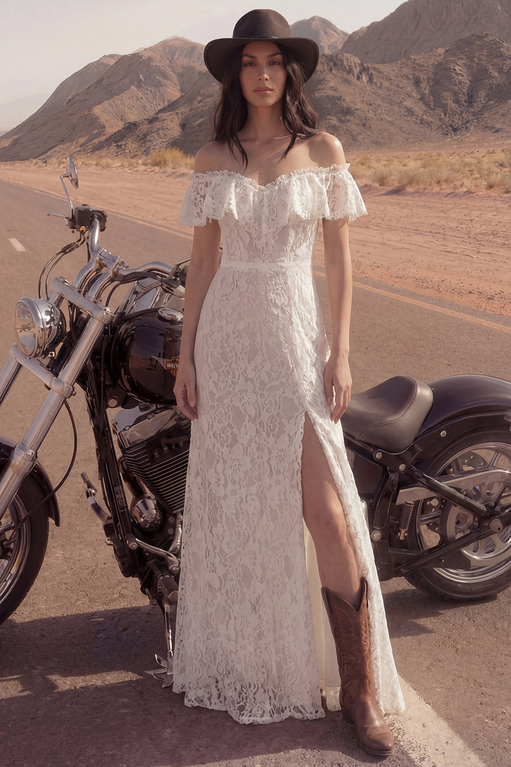 Floral Ivory Maxi Boho Sheath Engagement Dresses with Slit, image 1