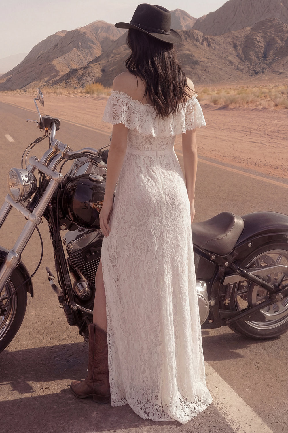 Floral Ivory Maxi Boho Sheath Engagement Dresses with Slit, image 2