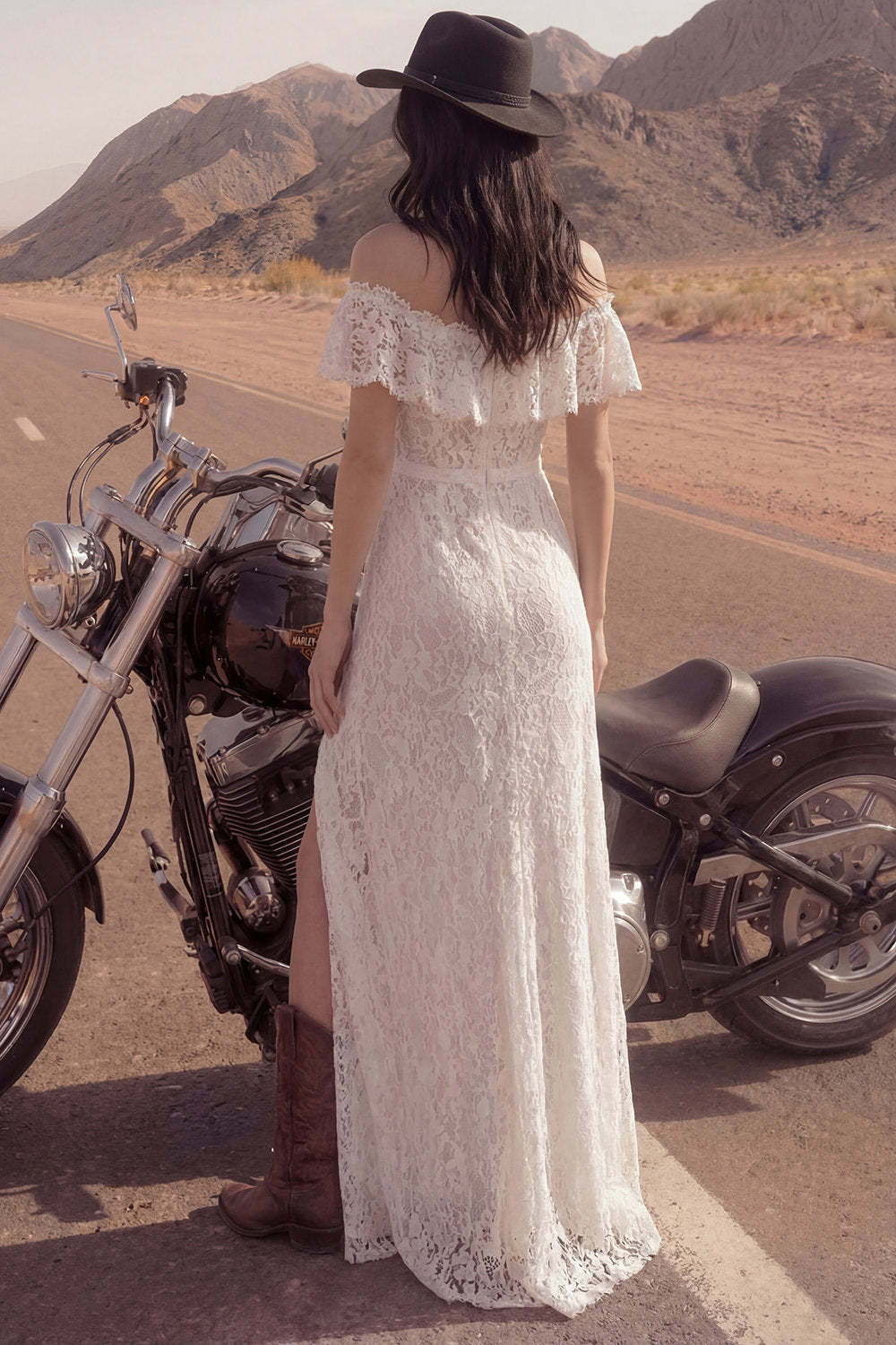 Floral Ivory Maxi Boho Sheath Engagement Dresses with Slit, image 2