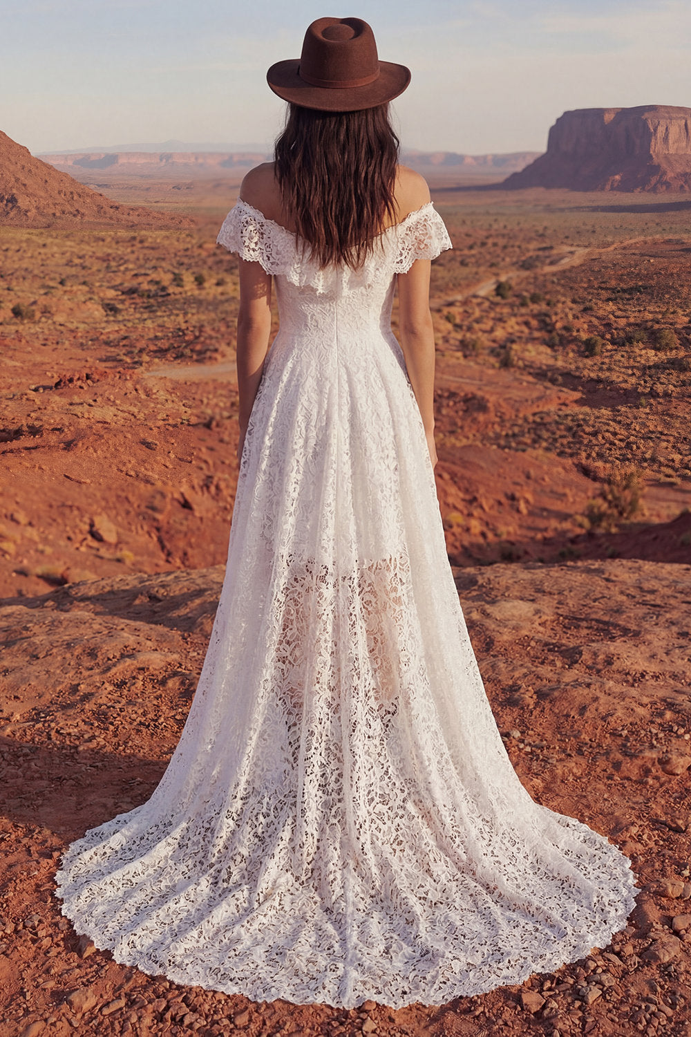 Ivory A Line High Low Floral Boho Engagement Dresses, image 2
