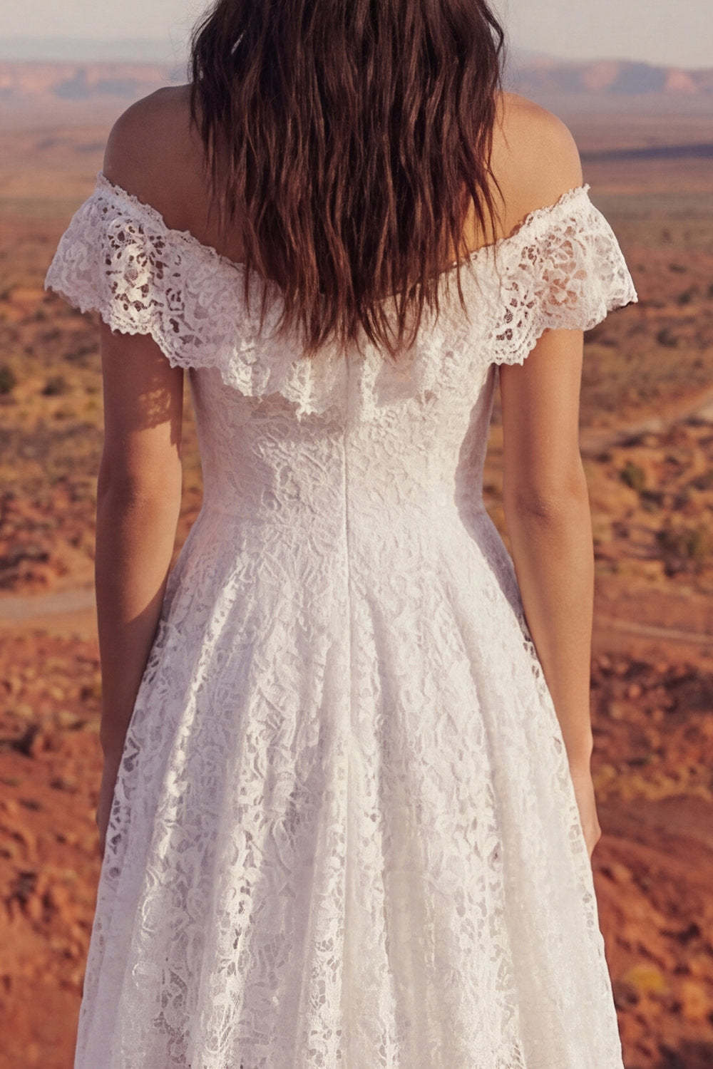 Ivory A Line High Low Floral Boho Engagement Dresses, image 4