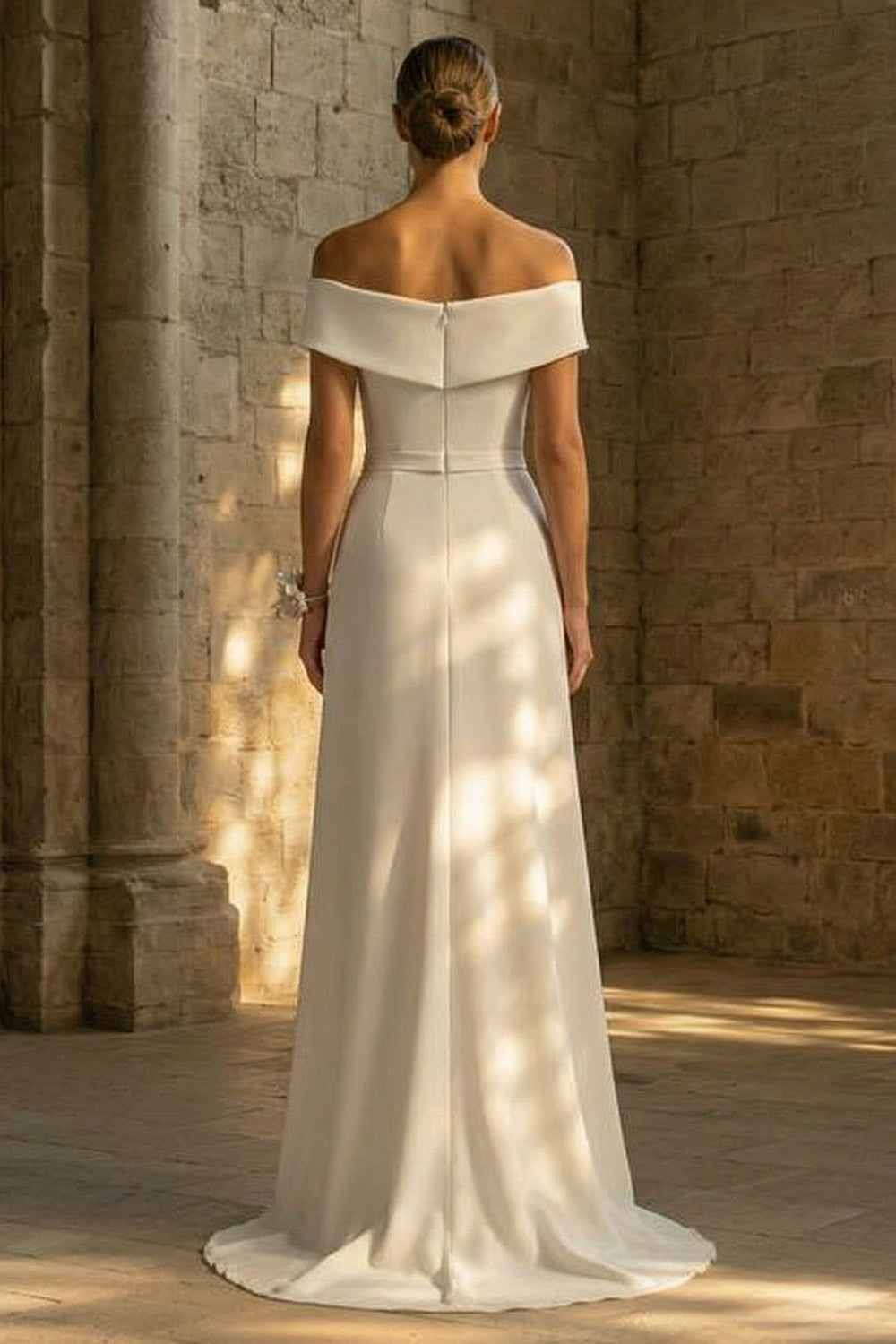 White Beaded Sheath Maxi Boho Wedding Reception Dresses with Slit, image 2