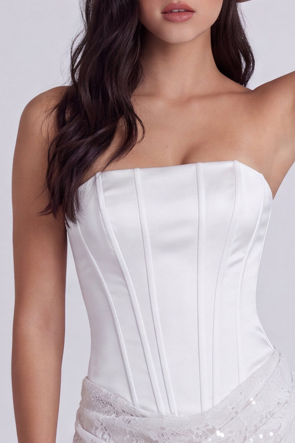 Ivory Corset Lace Tight Ruched Strapless Short Engagement Dresses, image 3
