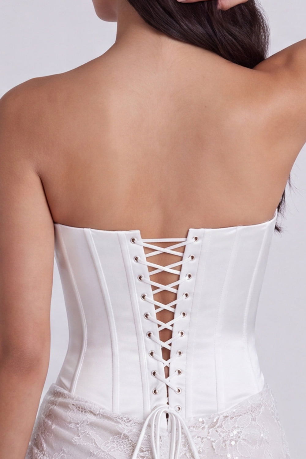 Ivory Corset Lace Tight Ruched Strapless Short Engagement Dresses, image 4