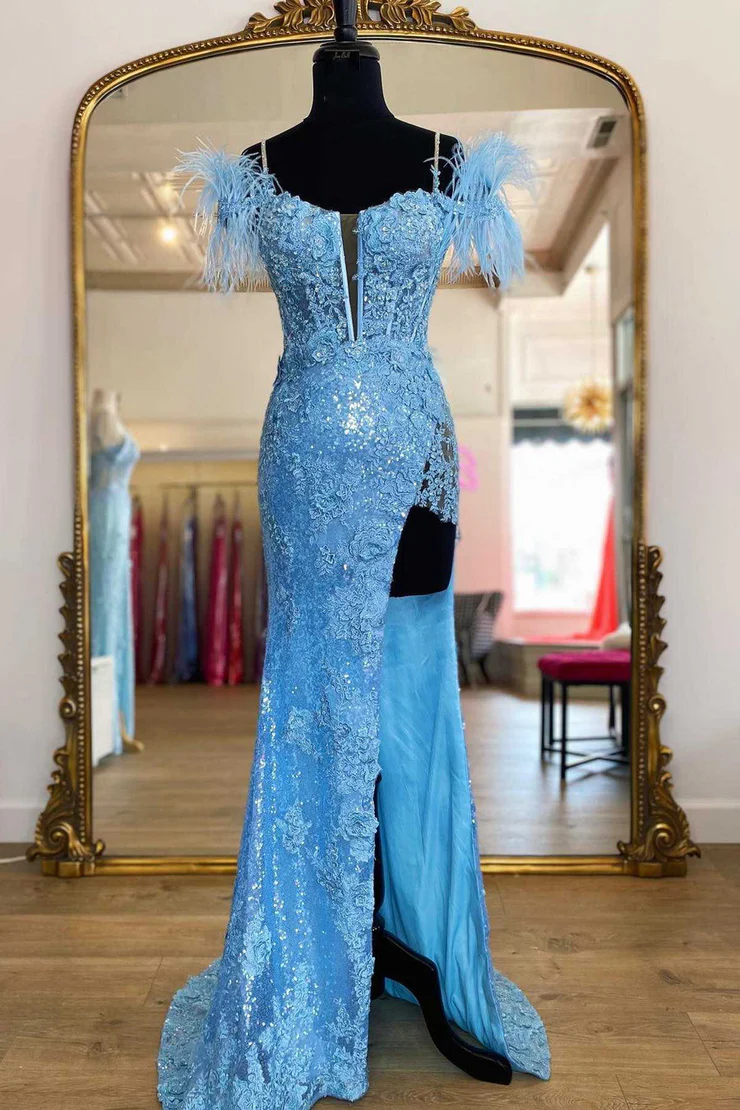 Mermaid/Trumpet Slit Sequined Appliques Sweep/Brush Train Sleeveless L
