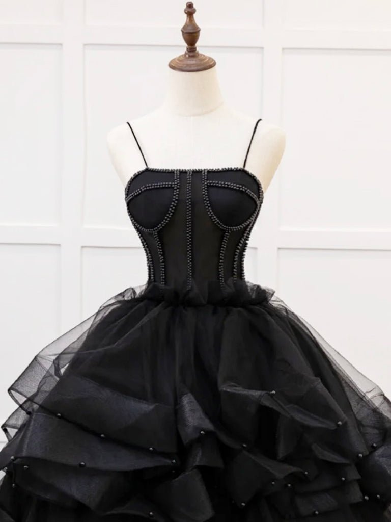 A-Line Tulle Beads Black Quinceanera Dress Evening Dresses, product image 2