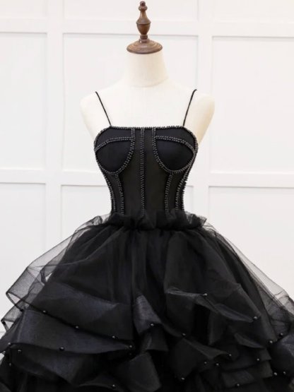 A-Line Tulle Beads Black Quinceanera Dress Evening Dresses, product image 2
