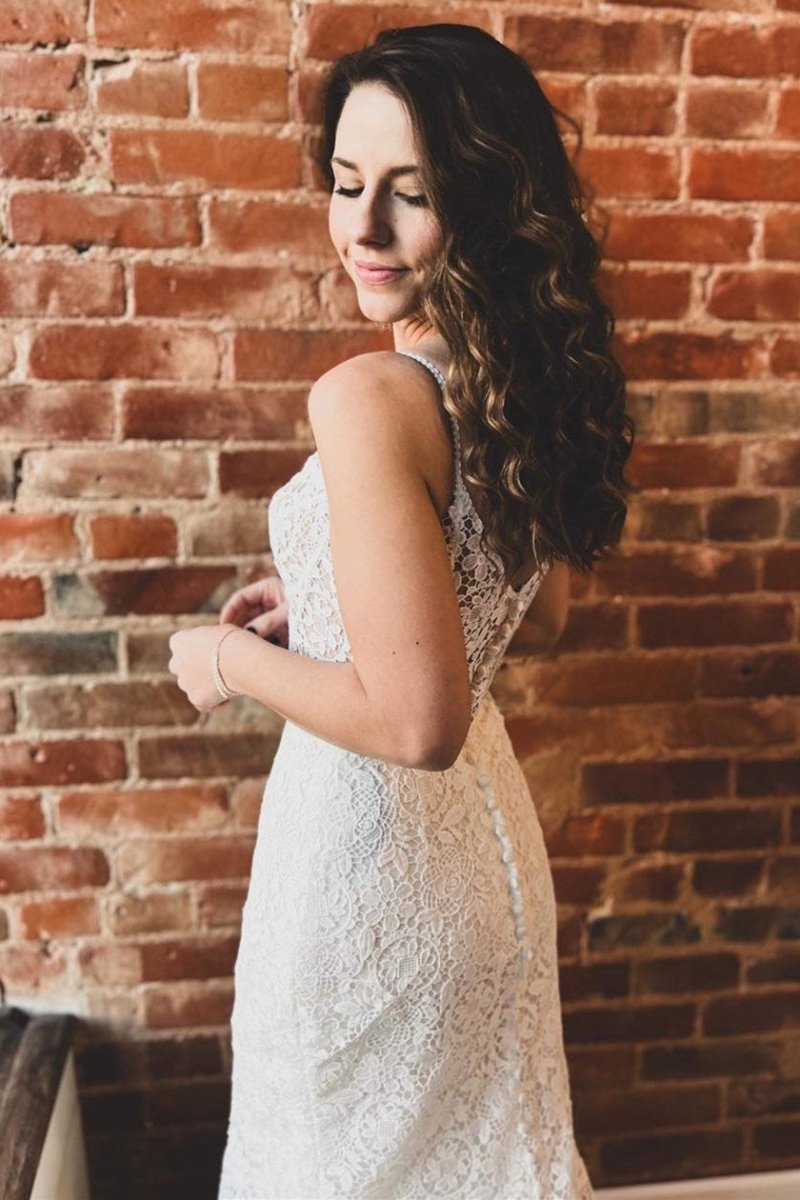 White Lace Sweetheart Sleeveless Mermaid Long Wedding Dresses