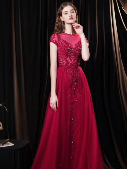 Dress A-Line/Princess Sweep/Brush Train Beading Appliques Formal Prom Dress