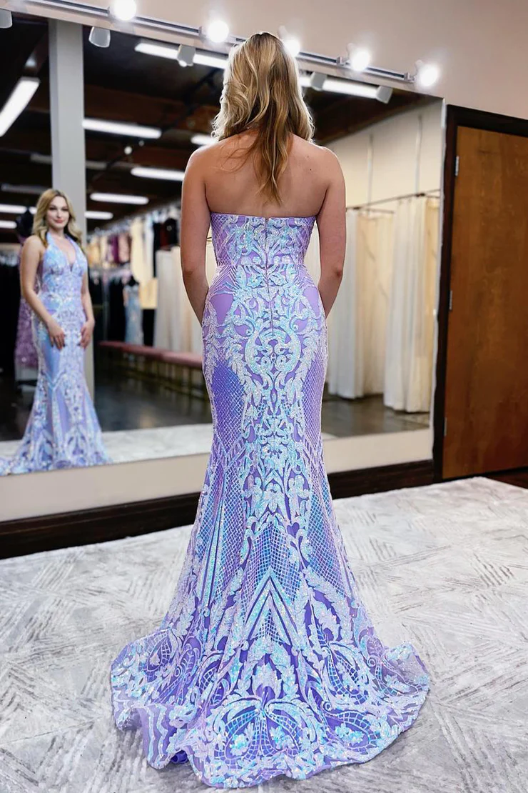 Mermaid/Trumpet Sequins Lace Appliques Halter Long Prom Dresses Homecoming Dresses