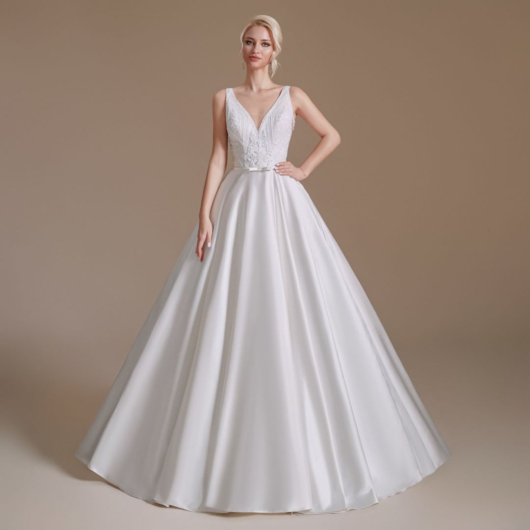 A-Line Elegant V-Neck Sleeveless Floor-Length Wedding Dresses