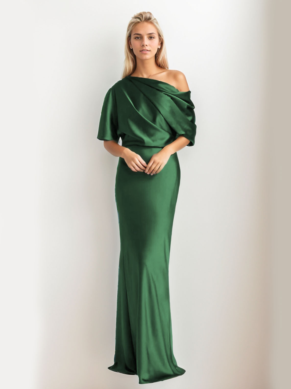 Sheath/Column 1/2 Sleeve One Shoulder Floor-Length Long Prom Evening Dresses