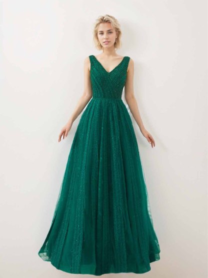 Dress A-Line/Princess V Neck Sleeveless Evening Party Prom Gown