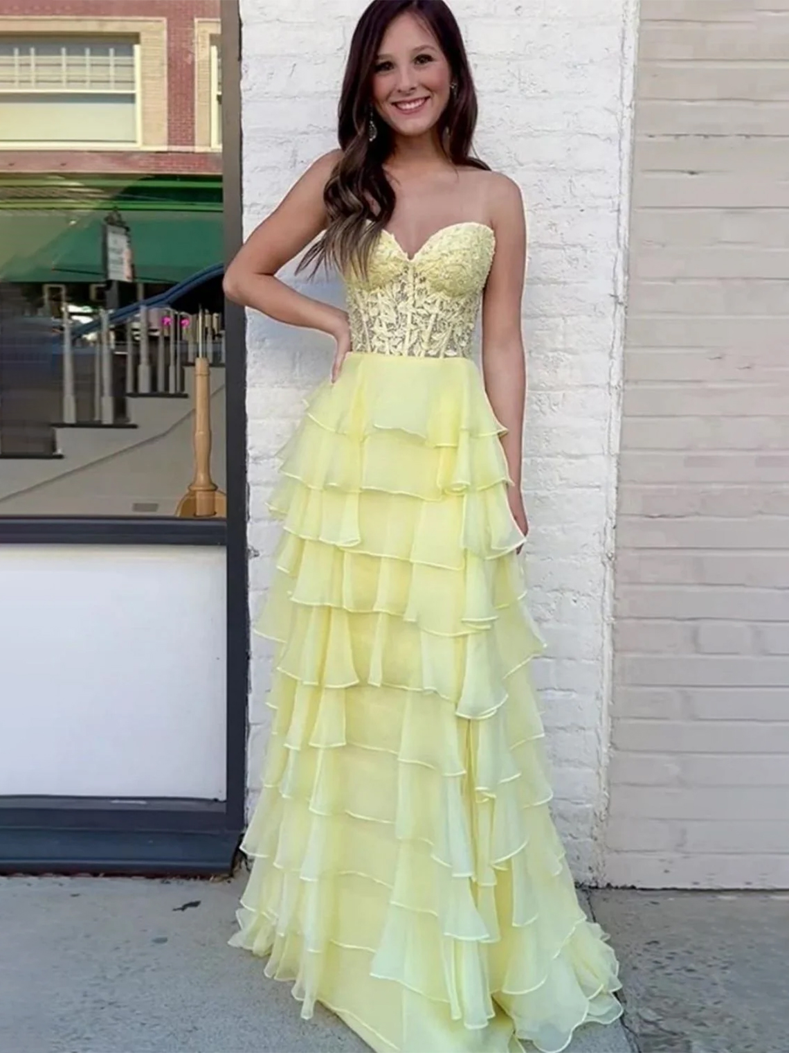 A-line Sweetheart Sexy Lace Up Long Prom Dress Chiffon With Split