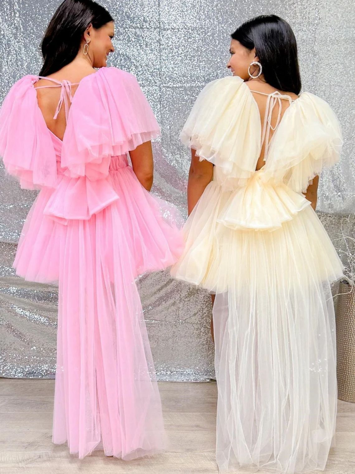 A-line Open Back Plunging V Neck Tulle Homecoming Dress