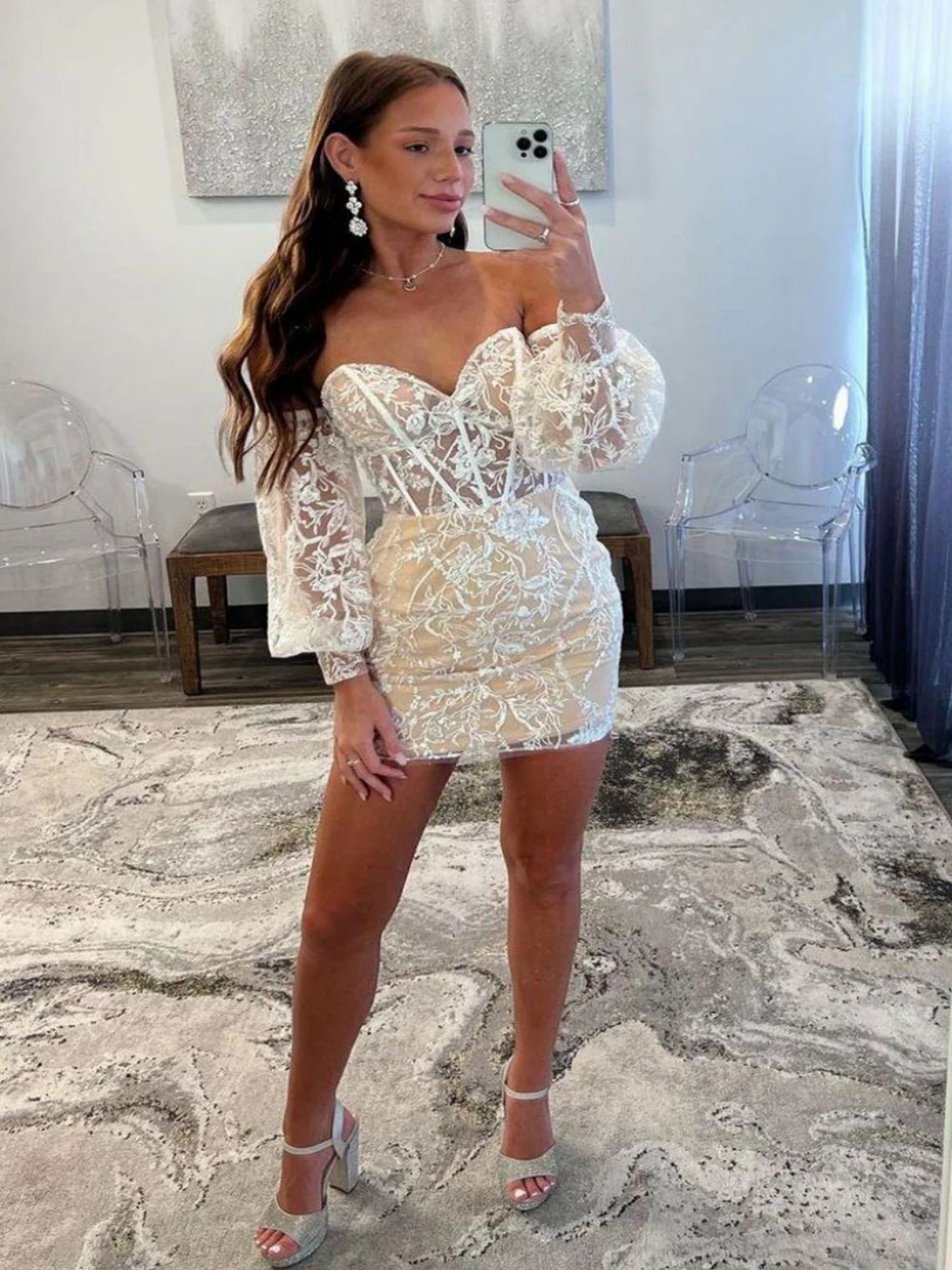 Sheath/Column Bodycon Short Homecoming Dress With Detachable Sleeves